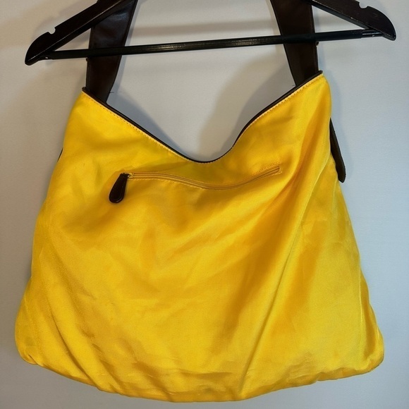 Kenneth Cole Reaction Womens Large Shoulder Hand Bag Hobo Leather Fabric Yellow - Picture 2 of 12